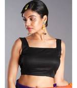 black sleeveless blouse with net and wooden buttons