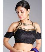 black embroidered net halter blouse with cold shoulder