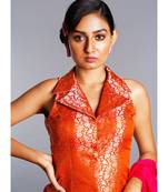 burnt orange long reversible collar blouse