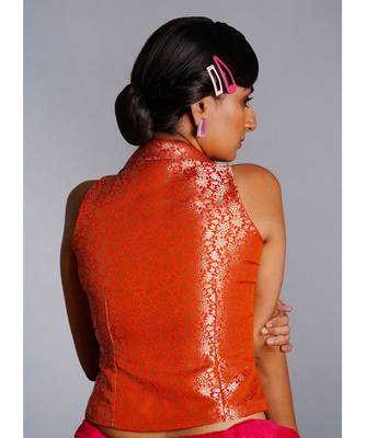 burnt orange long reversible collar blouse 3