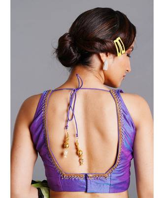 blue dual color sleeveless blouse with lace 3