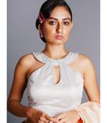 silver loop blouse with overlap back design