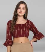 Women's Maroon Cotton Stitched Blouse