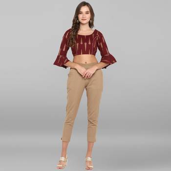 Women's Maroon Cotton Stitched Blouse 2