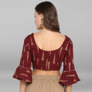 Women's Maroon Cotton Stitched Blouse 4