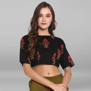 Women's Black Cotton Stitched Blouse 1