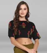 Women's Black Cotton Stitched Blouse