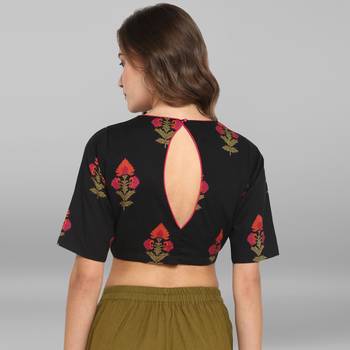 Women's Black Cotton Stitched Blouse 4