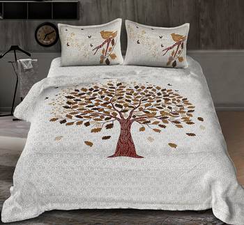 Shopping Factry100% Cotton  Traditional King Size Double Bed Sheet with 2 Pillow Covers  (TREE PRINT) 1