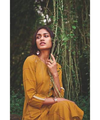 Mustard Yellow Pure Cotton Embroidery Kurta With Cotton light Peach Pant 2