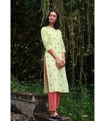 Cotton  Embroidery Lime Green Kurta with Cotton  Brick Red pant