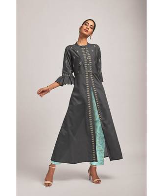 Viscose Dark Grey  Kurta With Sub Silk Sky Blue Pant 1