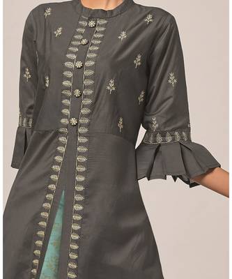 Viscose Dark Grey  Kurta With Sub Silk Sky Blue Pant 3