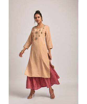 Viscose  Light Peach Kurta With Viscose  Peach Pant 1