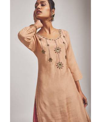 Viscose  Light Peach Kurta With Viscose  Peach Pant 2