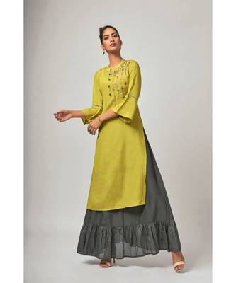 Pure Viscose Green Kurta With Muslin Dark Grey Pant 1