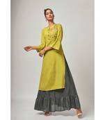 Pure Viscose Green Kurta With Muslin Dark Grey Pant