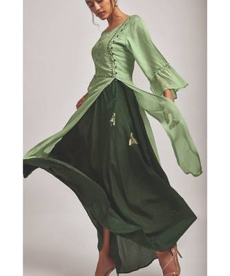 Viscose With Pure Georgette Green Kurta With  Silk Green Pants 2