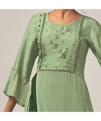 Viscose With Pure Georgette Green Kurta With  Silk Green Pants 3