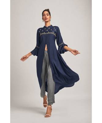 Viscose Neavy Blue Kurta With Muslin Grey Pants 1