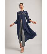 Viscose Neavy Blue Kurta With Muslin Grey Pants