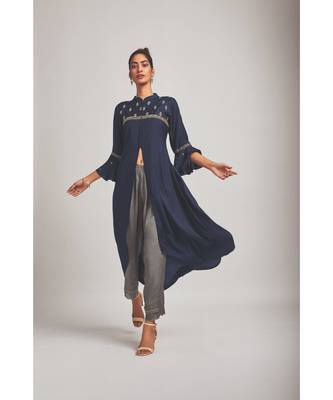 Viscose Neavy Blue Kurta With Muslin Grey Pants 2