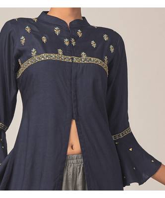 Viscose Neavy Blue Kurta With Muslin Grey Pants 3