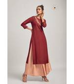 Viscose Maroon Kurta With Linen Peach Pants