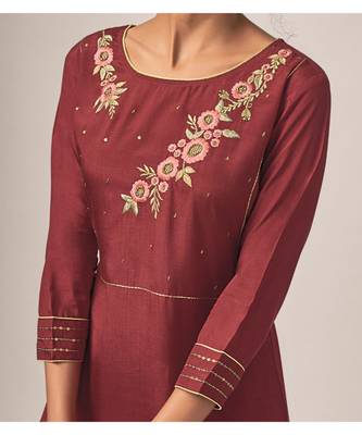 Viscose Maroon Kurta With Linen Peach Pants 3