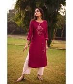 Red  Heavy Viscose Kurta With Cotton  White Pants