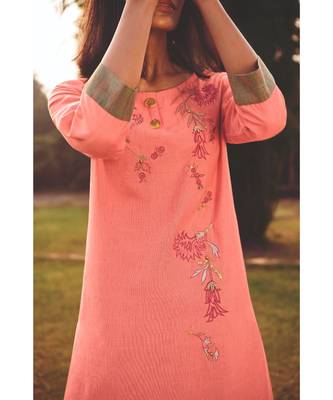 Peach  Heavy Viscose Kurta With Cotton  Green Pants 3