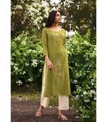 Green Heavy Viscose Kurta With Cotton  Off White Pants