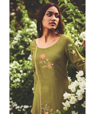 Green Heavy Viscose Kurta With Cotton  Off White Pants 3