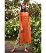 Orange  Heavy Viscose Kurta With Cotton Grey Pants