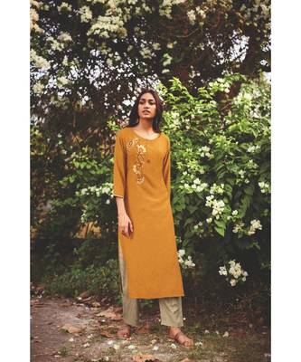 Yellow  Heavy Viscose Kurta With Cotton  Grey Pants 2