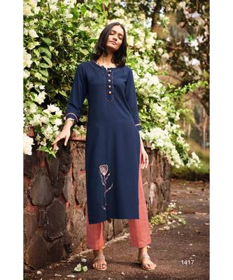 Navy  Heavy Viscose Kurta With Cotton  Peach Pants 1