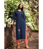 Navy  Heavy Viscose Kurta With Cotton  Peach Pants