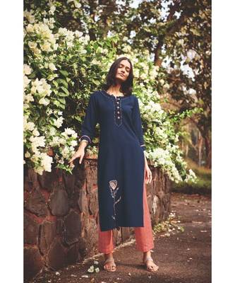 Navy  Heavy Viscose Kurta With Cotton  Peach Pants 2