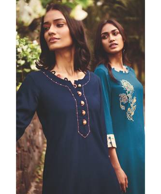 Navy  Heavy Viscose Kurta With Cotton  Peach Pants 3