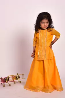 yellow gota skirt kurta set