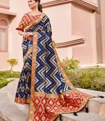   navy blue woven silk saree with blouse
