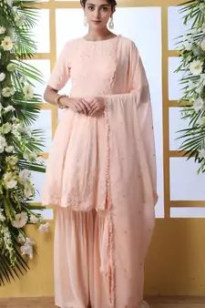 GRACEFUL Peach thread embroidery georgette salwar Kameez With dupatta