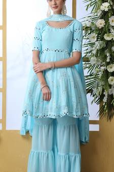 DESIRING Sky-blue thread embroidery georgette salwar Kameez With dupatta