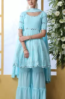 DESIRING Sky-blue thread embroidery georgette salwar Kameez With dupatta