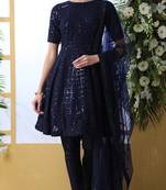 Navy-blue thread embroidery Georgette salwar Kameez With dupatta
