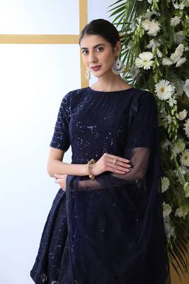 Navy-blue thread embroidery Georgette salwar Kameez With dupatta 2