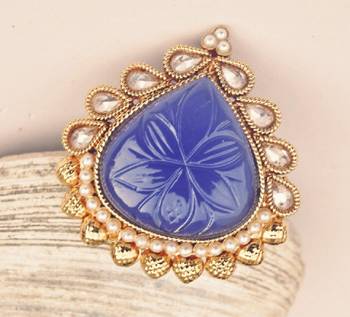 Blue Gold Framed Cocktail Ring 1