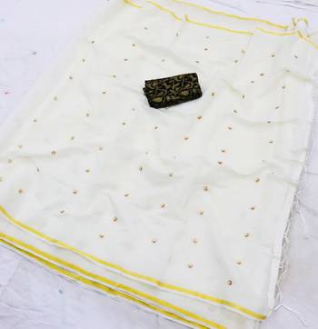 White hand woven chanderi saree with blouse 1