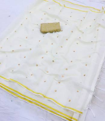 White hand woven chanderi saree with blouse 1