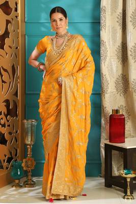 Yellow Full embroidered With Stone work silk saree 2